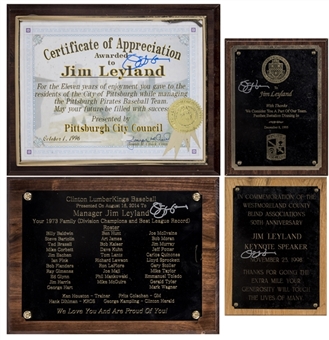 Lot of (4) Jim Leyland Signed Plaques Awarded To Leyland (JSA)